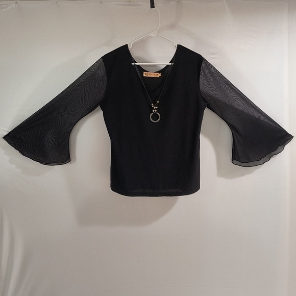 Sweet Tiger Women's Medium Black Long Sleeve Blouse W/Necklace - Picture 1 of 12